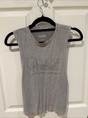 Bombshell Sportswear Light Gray Muscle Tee with Logo